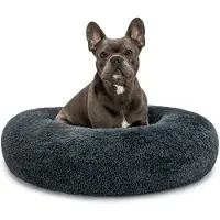 Lionto Cama para perros en forma de rosquilla, sofá redondo para perros con funda de felpa y antideslizantes, suave y cómodo, diámetro de 70 cm, color gris oscuro