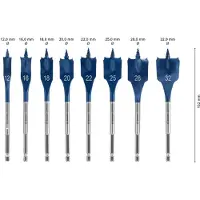 Bosch Juego de brocas planas para fresado de alta velocidad, marca EXPERT, con diámetros de 12/16/18/20/22/25/28/32 mm, juego de 8 piezas.
