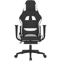 vidaXL Silla de gaming de con reposapiés, color negro y blanco, tapizada en tela