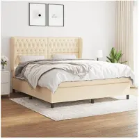 vidaXL Cama con somier y colchón de color crema, 180x200 cm, tapizada en tela