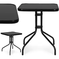 Multigarden SC-073-1: Mesa cuadrada para jardín, 60x60 cm, con tapa de vidrio templado, color negro
