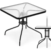 Multigarden SC-073A: Mesa de jardín de vidrio, 80 x 80 cm, con orificio para sombrilla, color negro