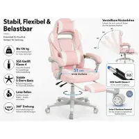 StarTech.com Silla de juego - Silla de oficina ergonómica con respaldo alto y altura ajustable - Reposapiés extensible - Soporte lumbar - Soporte para la cabeza - Giratoria 360° - Rosa