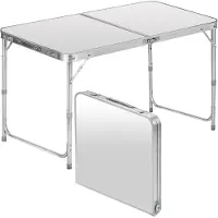 Merkloos Solidchoice - Mesa plegable multifuncional - Altura ajustable, ideal para camping y festivales (blanca)