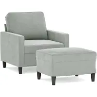 Markenlos Sillón de color grisáceo con un reposapiés de terciopelo de 60 cm de altura, estructura robusta y acolchado cómodo, con un diseño moderno