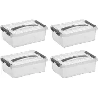 Merkloos Caja de almacenamiento Q-line, transparente/gris, 4 litros - Juego de 4 unidades