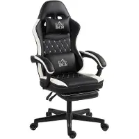 StarTech.com Silla de juego - Silla de juego ergonómica - Soporte lumbar - Reposapiés - Altura ajustable - Apoyabrazos para la cabeza - Función de inclinación - Cuero sintético negro
