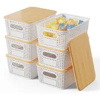 Merkloos Omgoods - Juego de 6 cajas de almacenamiento con tapa de bambú (5 litros)
