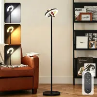 StarTech.com Lámpara de pie LED - Modelo con doble aro - Atenuación continua - Aros de luz independientes - Control táctil y con mando a distancia - Giratoria 330° - Enchufe europeo de 220–240 V