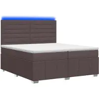 Syfax Cama con somier y colchón LED, color marrón oscuro, 200 x 200 cm, tapizada en tela