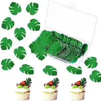 OEM Decoraciones tropicales para tartas con hojas de palmera artificiales y hojas de "schildpad" (una variedad de hoja), para celebraciones hawaianas, paquete de 72 unidades