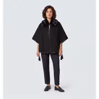 Twinset para mujer. 262TO5090 Poncho de paño con cuello de pelo sintético negro (OSFA), Casual, Poliéster, outlet 2026.