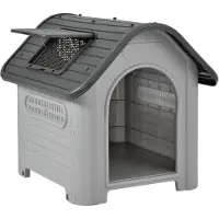 En.casa Caseta para perros "Bello", con abertura en el techo, de 87 x 72 x 75 cm, fabricada en plástico, color blanco/gris