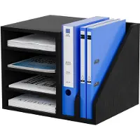 Merkloos Solidchoice - Organizador de escritorio de madera con 4 compartimentos para documentos A4