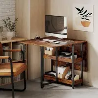 OEM Mesa de comedor plegable – Para 2-4 personas – Con 2 estantes abiertos – Cómoda y portátil – Estilo rústico, color marrón – 133,4 x 80 x 75 cm