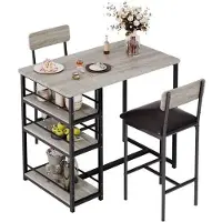 OEM Conjunto de mesa bistró compacto con 3 bandejas – Color gris vintage – Fabricado en MDF y metal – Con 3 espacios de almacenamiento grandes