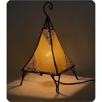 SIMANDRA Lámpara oriental, lámpara de henna, lámpara de cuero marroquí, lámpara de mesa, lámpara de pie, pirámide, estilo oriental, 35-38 cm, color amarillo