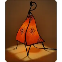 SIMANDRA Lámpara oriental, lámpara de henna, lámpara de cuero marroquí, lámpara de mesa, lámpara de pie, estilo Mellah, Oriente, 35-38 cm, color naranja