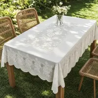 Merkloos Solidchoice - Mantel para mesa de jardín redondo con encaje, para uso en exteriores, fabricado en PVC resistente a la intemperie