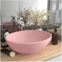 vidaXL : Lavabo oval de cerámica, color rosa mate, 40x33 cm