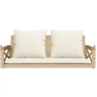 vidaXL Silla colgante con cojín, color beige, 109x62x40 cm, fabricada en polirratán