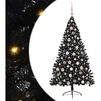 vidaXL Árbol de Navidad artificial preiluminado, color negro, 180 cm, material: PVC