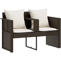 vidaXL Cama de jardín con sombrilla, color marrón, de polirratán, marca