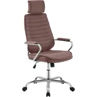 CLP Silla de oficina ergonómica Rako, silla de escritorio con altura ajustable y giratoria, tapizada en tela, con reposacabezas, reposabrazos acolchados, color: marrón