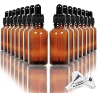 OEM 16 botellas de vidrio ámbar de 30 ml con gotero, ideales para aceites esenciales, y 2 embudos mini de acero inoxidable