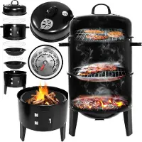 Bbq collection Parrilla de carbón con tapa para ahumado, acero negro, 40x78 cm