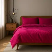 Merkloos Juego de cama con funda de edredón y fundas de almohada, 140 x 200 cm, 100% algodón, color rojo frambuesa