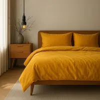 Merkloos Juego de ropa de cama con diseño de mostaza, que incluye una funda de edredón (135 x 200 cm) y dos fundas de almohada (80 x 80 cm), 100% algodón