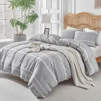 Merkloos Funda de edredón de 200x200 cm con 2 fundas de almohada de 65x65 cm, estampado bohemio, color gris