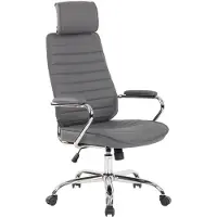 CLP Silla de oficina Rako, tapizada en cuero genuino, con ajuste de altura continuo y mecanismo de inclinación, color: gris