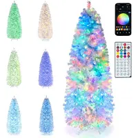 Costway , árbol de Navidad artificial de 190 cm de altura, estrecho, con 734 puntas de PVC, árbol de pino con 270 luces LED, soporte de metal y sistema plegable, árbol de Navidad blanco