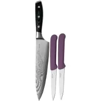 Eden Cuchillo de chef Eden Classic Damast y dos cuchillos de verduras, 9 cm