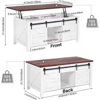 OEM Mesa de centro elevable – Amplio espacio de almacenamiento oculto – Estructura de madera maciza – 117 x 53 x 55 cm – Color óxido