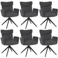 Mendler Juego de 6 sillas de comedor modelo HWC-N11, silla giratoria con retorno automático, tapizada en tela bouclé de 350 g/m² en color gris oscuro, patas en gris oscuro