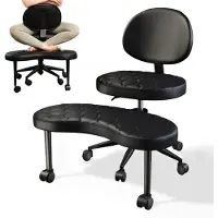 StarTech.com Silla de oficina ergonómica - Silla con apoyo para las rodillas - Base de cinco patas - Respaldo giratorio - Altura ajustable - Acolchada - Con ruedas - Color negro, material PU