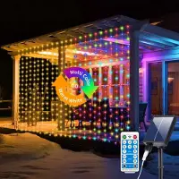 OEM Cortina de luces de 3x3 metros, con 300 LEDs, alimentada por energía solar, 8 modos de iluminación, clasificación IP65 (resistente al agua), con control remoto