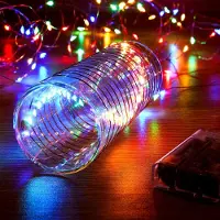 OEM Luces LED de 5 metros, 50 LEDs, multicolores, con temporizador, modo parpadeante, funcionan con pilas