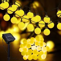 Dripio Guirnalda solar de 12 metros, con 100 luces LED tipo globo, luz blanca cálida, grado de protección IP65