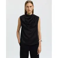 Selected Cuello Drapeado Top Mujeres Negro 34