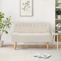 OEM Conjunto Beige-Liege: sofá de dos plazas, compacto, con dimensiones de 117x56x78 cm. Estructura de metal resistente con patas de madera