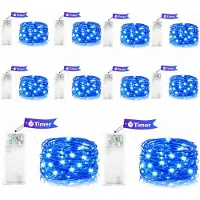 OEM Guirnalda de luces de alambre de cobre azul, 2 metros, 20 LEDs, con temporizador, juego de 10 unidades
