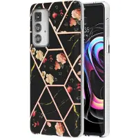 Lux-Case Funda Marble Motorola Edge 20 Pro - Flores Negras