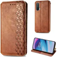 Lux-Case Funda de piel con una elegante impresión de rombos para OnePlus Nord CE 5G - Marrón