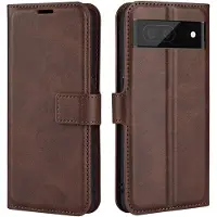 Lux-Case Funda de piel estilo cartera para Google Pixel 6a - Marrón