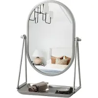 Merkloos Espejo de maquillaje giratorio 360 grados - Espejo de escritorio - Base de metal - Base de almacenamiento multifuncional - Diseño elegante - Advertencia de seguridad - Espejo de escritorio
