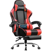 StarTech.com Silla de juego - Silla de oficina ergonómica - Con función de masaje - Reposapiés - Soporte para la cabeza y la zona lumbar - Altura ajustable - Giratoria 360° - Color rojo